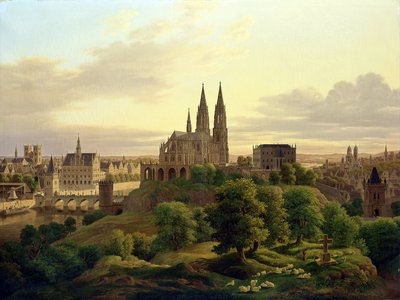 Een middeleeuwse stad in 1830, 1830 door Carl Georg Adolph Hasenpflug