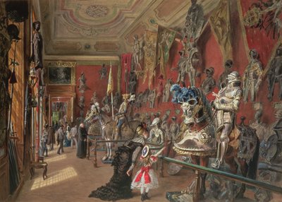 De tweede Wapenzaal in de Ambraser Galerie van de Lage Belvedere door Carl Goebel