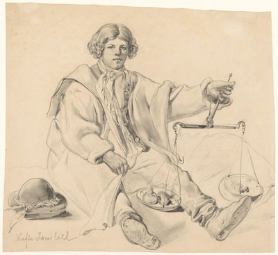 Zittende Kroatische uienverkoper door Carl Goebel