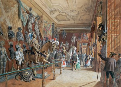 De Wapenrustkamer III van de Ambraser Collectie door Carl Goebel d. J.