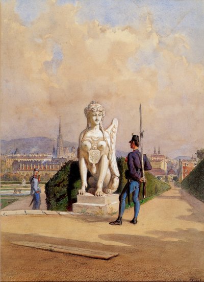 Vermaak op de wacht in de tuin van het Belvedere-paleis in Wenen door Carl Goebel d. J.