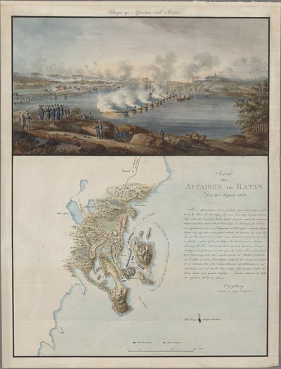 Zicht en Kaart van de Slag bij Ratan, op 20 augustus 1809 door Carl Gustaf Gillberg