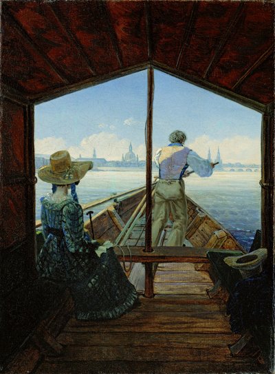 Een gondel op de Elbe bij Dresden door Carl Gustav Carus