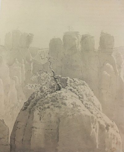 Duits: Uitzicht vanaf de Bastei brug in Saksisch Zwitserland naar de Kleine Gans door Carl Gustav Carus