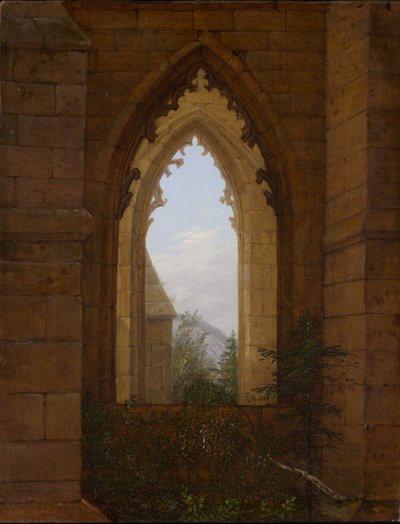 Gotisch raam in de ruïne van het klooster Oybin door Carl Gustav Carus
