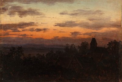 Landschap bij zonsondergang door Carl Gustav Carus