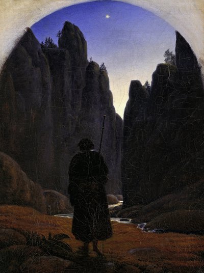 Pelgrim in een rotsachtige vallei, ca 1820 door Carl Gustav Carus