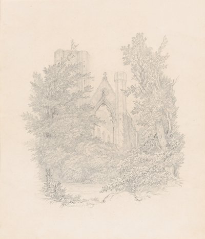 Gezicht op de westgevel van de kathedraal van Dunkeld door Carl Gustav Carus