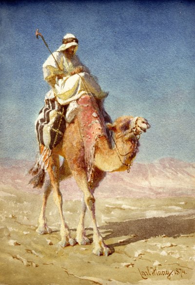 Een Bedaween op de rug van een kameel, 1874 door Carl Haag