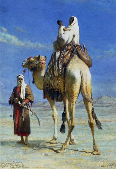 Een Bedoeïenenfamilie in Wady Mousa, Syrische woestijn, 1859 door Carl Haag