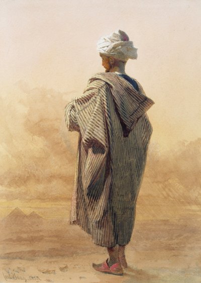 Caïro, een Arabier bij schemering voor de piramides door Carl Haag