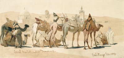 Kamelenmarkt Buiten Damascus, 1859 door Carl Haag