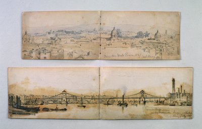 Hungerford Suspension Bridge en Monte Pineio, 1847 door Carl Haag
