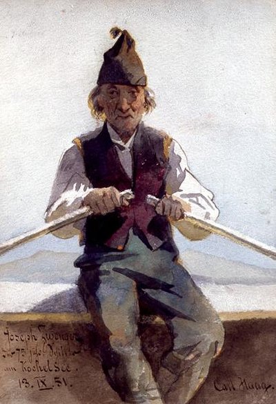 Joseph Zwenger in een roeiboot, Beierse Hooglanden door Carl Haag
