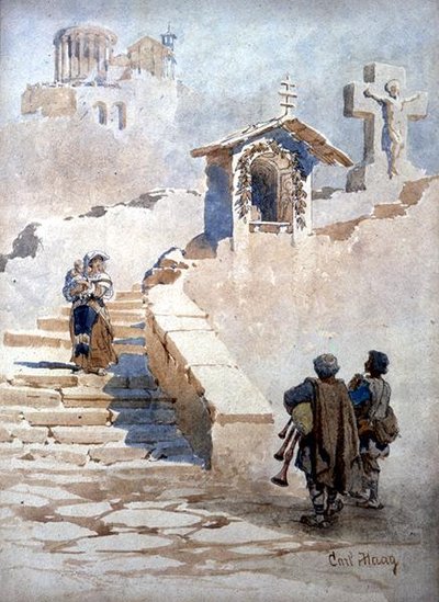 Pifferari in Tivoli door Carl Haag