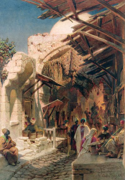 De bazaar bij de Damascuspoort in Jeruzalem door Carl Haag