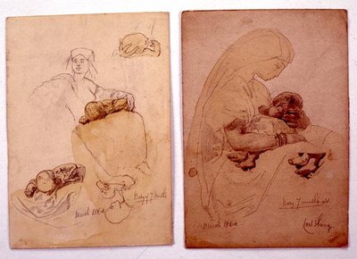 Twee studies van een moeder en kind door Carl Haag