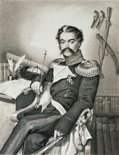 Portret van Denis Davydov 1784-1839, soldaat en dichter, begin 19e eeuw door Carl Hampeln von