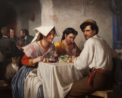 In een Romeinse osteria, 1866 door Carl Heinrich Bloch