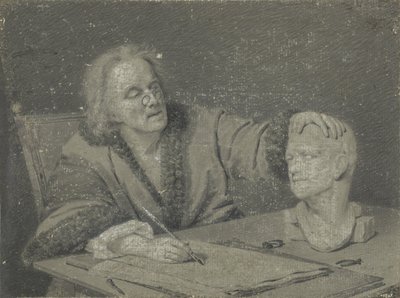 Tekenaar die een gipskop schetst door Carl Heinrich Mylius