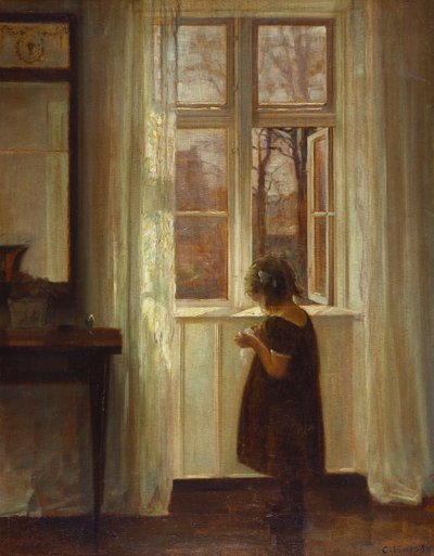 Een Meisje dat bij een Raam Staat door Carl Holsoe