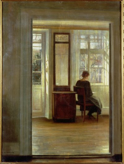 Een dame in een interieur door Carl Holsoe