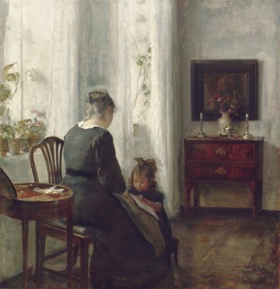Een Moeder en Kind in een Interieur door Carl Holsoe