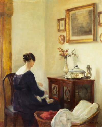 Een Moeder en een Kind in een Interieur door Carl Holsoe