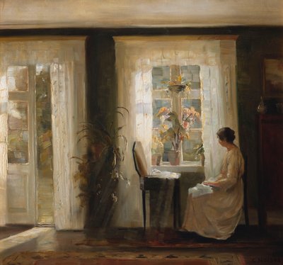 Een Vrouw bij een Zonnig Raam door Carl Holsoe