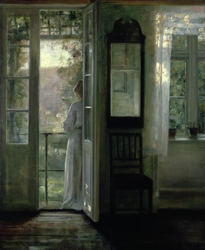 Meisje staand op een balkon door Carl Holsoe