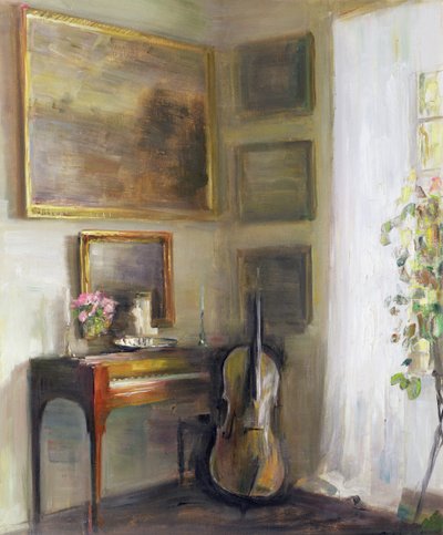 Interieur met Cello en Spinet door Carl Holsoe