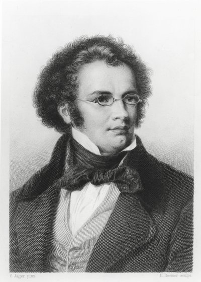 Portret van Franz Schubert (1797-1828) gegraveerd door H. Roemer door Carl Jaeger