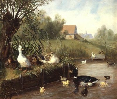 Eenden aan de rivieroever door Carl Jutz
