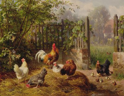 Haan met Hennen en Kuikens door Carl Jutz
