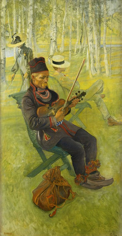 Een Laplander; Lapp Spelender Fiol, 1910 door Carl Larsson