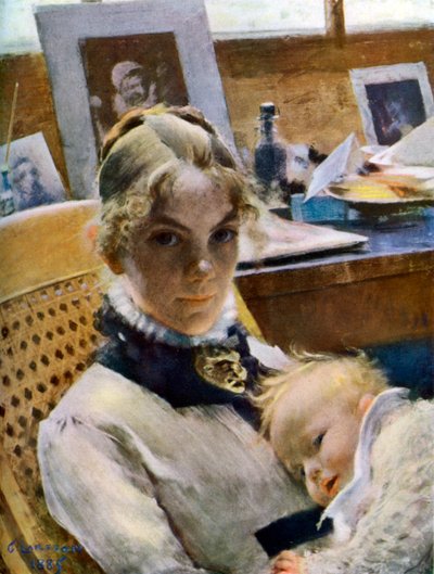 Een studio-idylle: de vrouw van de kunstenaar en hun dochter Suzanne, 1885 1945 door Carl Larsson
