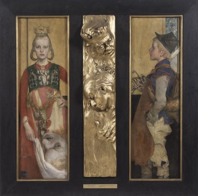 Een Zweeds Sprookje, diptiek met reliëfpaneel en lijst, 1897 door Carl Larsson