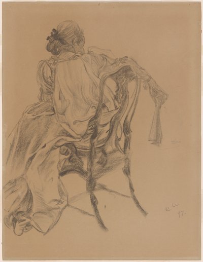 Een elegante dame uit de achttiende eeuw met een waaier door Carl Larsson