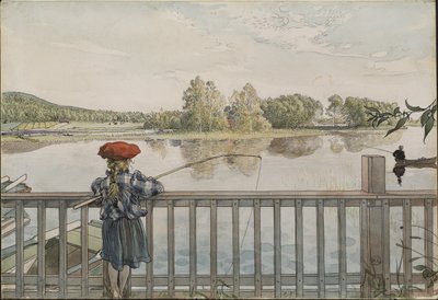 Lisbeth aan het vissen door Carl Larsson