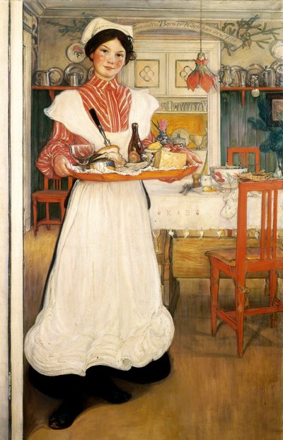 Martina brengt ontbijt op een dienblad door Carl Larsson