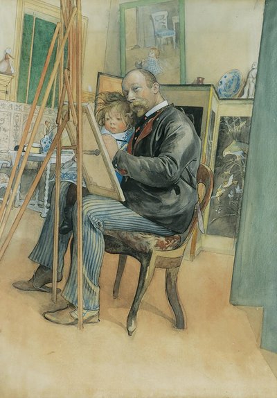 Spiegelbeeld met Brita door Carl Larsson