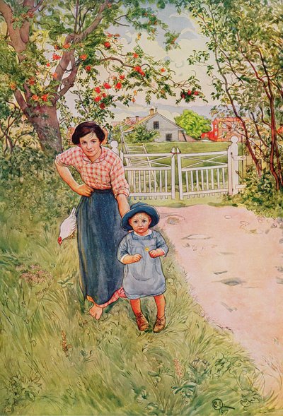 Zeg een Aardig Hoe Gaat Het tegen je Oom, 1917, uit een commercieel gedrukt portfolio, gepubliceerd in 1939 door Carl Larsson