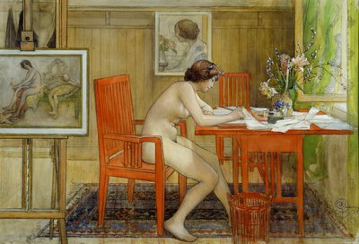 Het Model Schrijft een Ansichtkaart door Carl Larsson