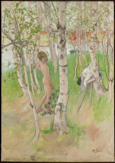 Ulf. Naakte jongen tussen de berken door Carl Larsson