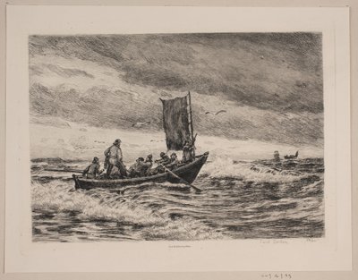 Vissersboot in de branding door Carl Locher