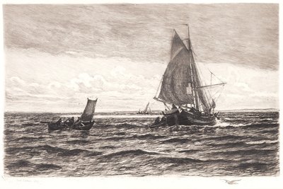 Vissersboot en roeiboten door Carl Locher