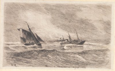 Storm in de Noordzee. Arcturus krijgt een loods door Carl Locher