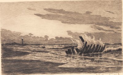 Wrak bij de vuurtoren van Skagen door Carl Locher