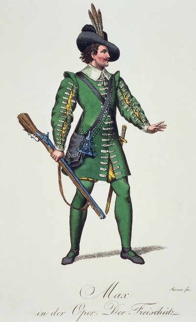 Max, kostuumschets voor Der Freischutz, door Carl Maria von Weber door Carl Maria von Weber