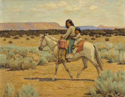 Apache moeder en kinderen te paard door Carl Moon
